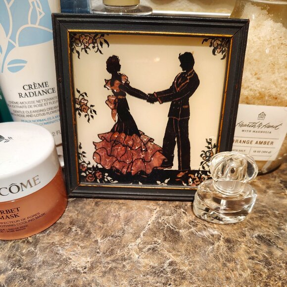 Vintage Other - Vintage Foil Reverse Painting Silhouette Man Woman Dancing Romantic Paris Art